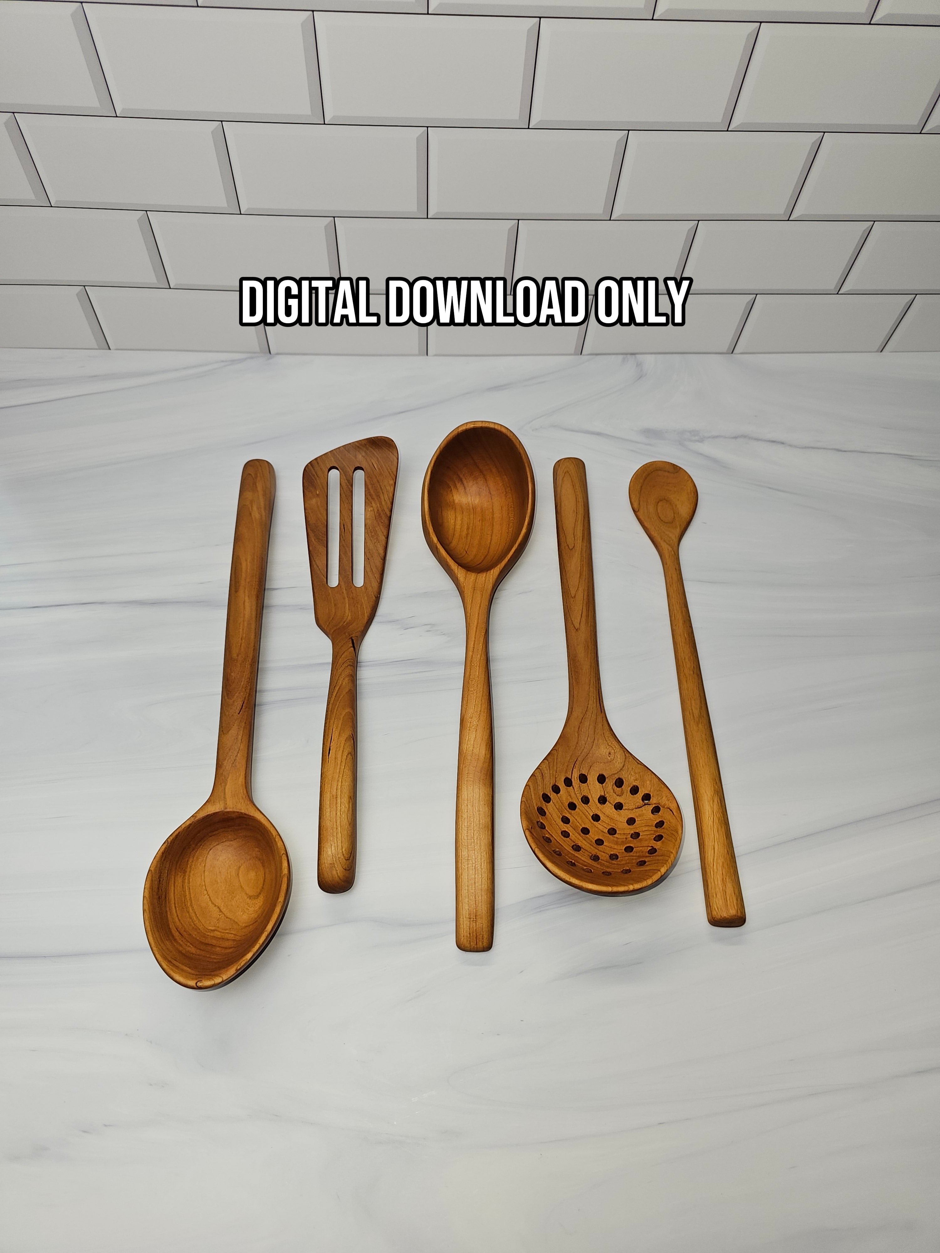 Wooden Kitchen Utensil Set – 5 PDF Woodworking Plans (Ladle, Spoons & Fish Spatula)