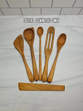 Set of wooden kitchen utensils on a white surface with 'Digital Download Only' text.